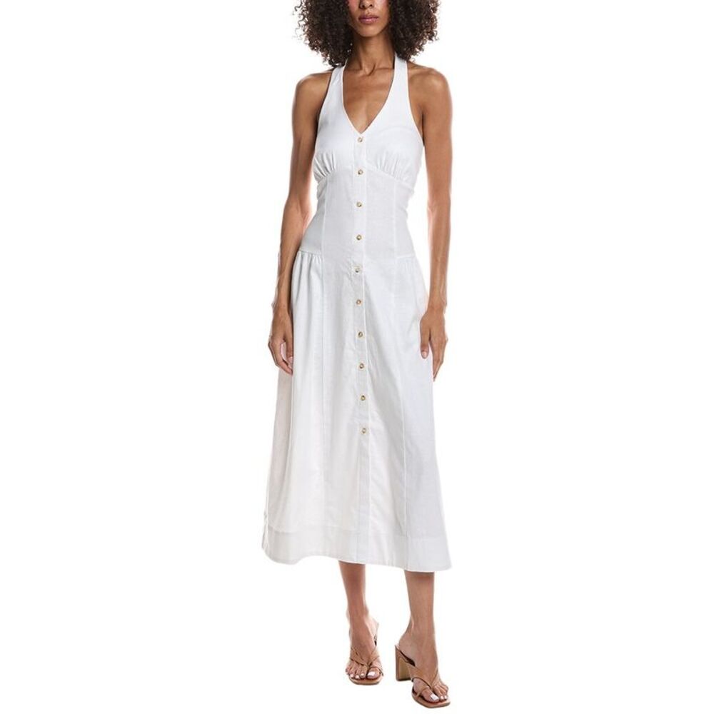 Bernardo Womens Linen-Blend Halter Midi Dress, White